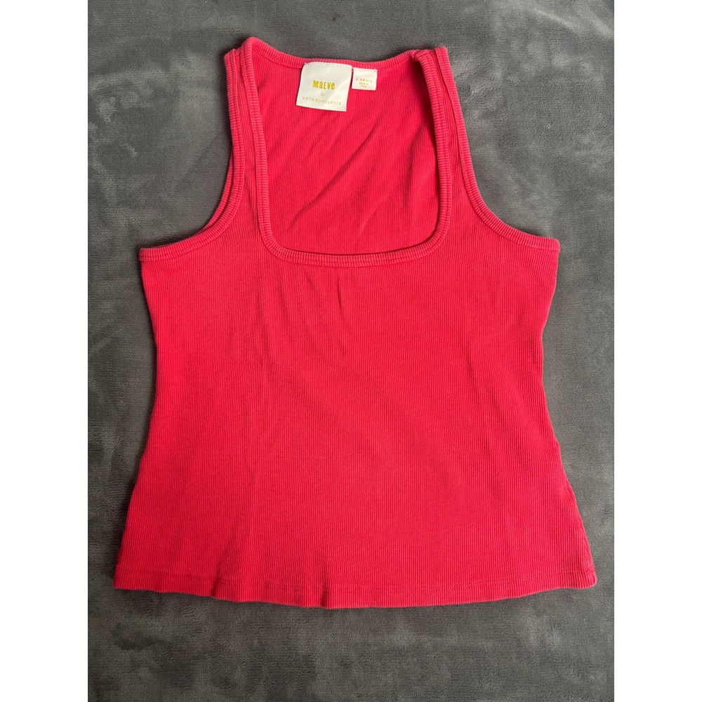 Maeve by Anthropologie Women's XS Red Ribbed Cotton Square Neck Tank Top Clean